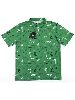 Waggle Polo Shirt Mens Bayou Gator Print Size Large Golf Stretch Performance NEW